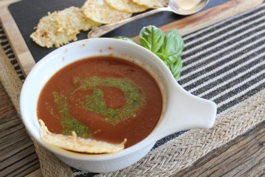 Nothing screams comfort food like a good old tomato soup. To get a little creative, I added some pesto to make this soup slightly more sophisticated. In order to thicken the soup and add some extra nutrients, I used celery puree! #whole30 #tomato soup #pesto #celery
