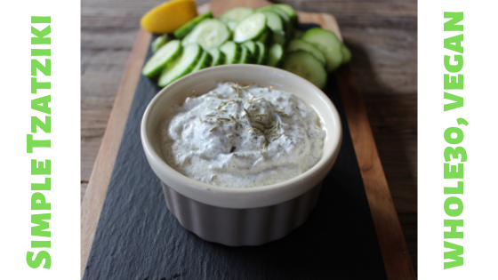 Why complicate things unnecessarily? This dip simply combines a cashew base cream sauce, some dill and garlic to create a delicious tzatziki dip!