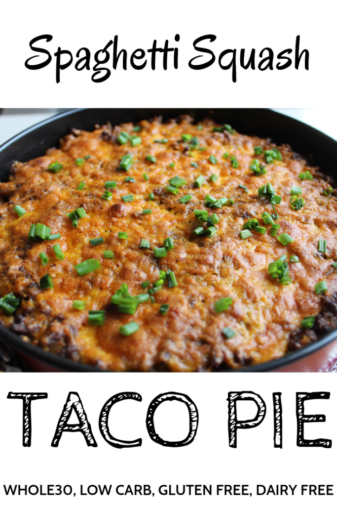 This taco pie uses spaghetti squash as the crust. Using a spring form pan, the spaghetti squash is pushed up the edges and baked first. Then, ground meat, spices and a cashew hot sauce are added for the finishing touches.