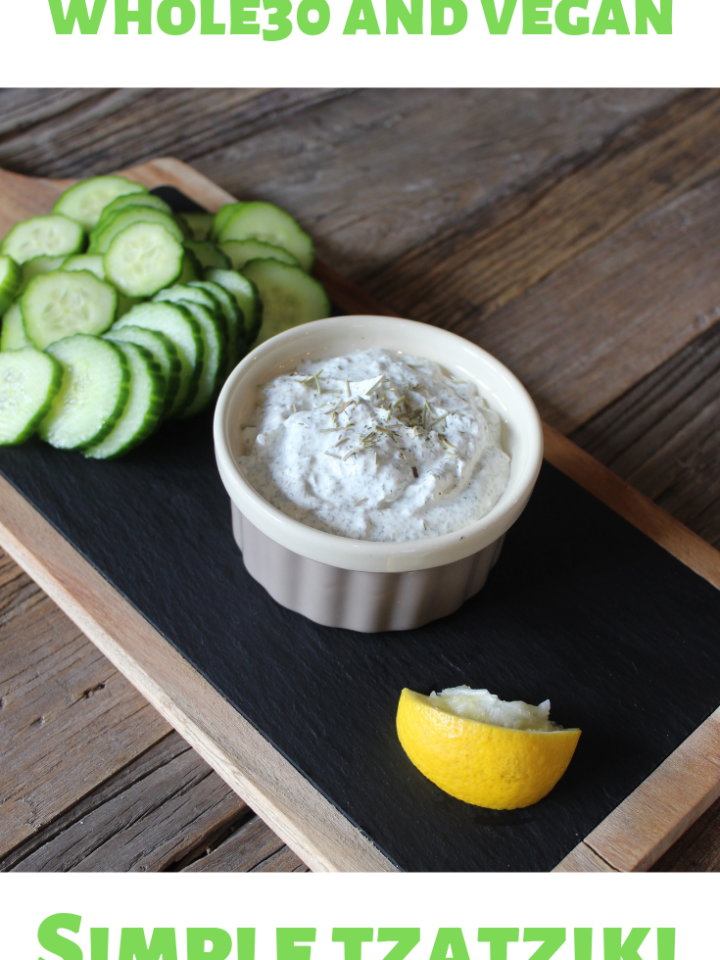 Why complicate things unnecessarily? This dip simply combines a cashew base cream sauce, some dill and garlic to create a delicious tzatziki dip!