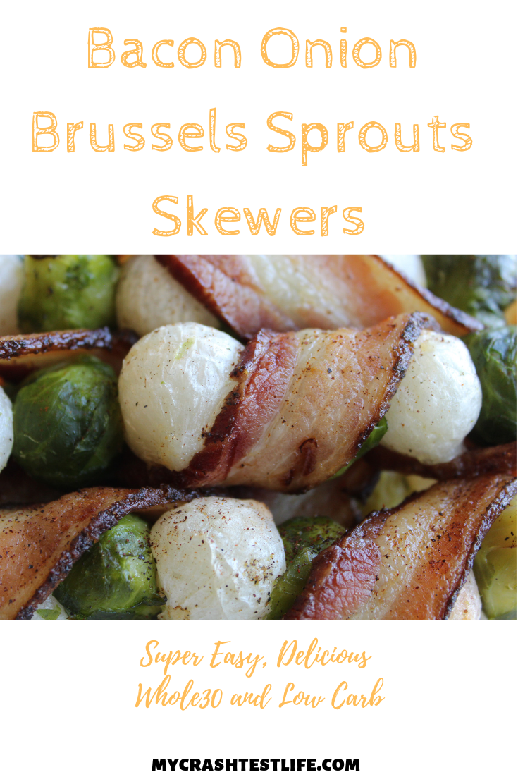 Easy and delicious, this recipe comes together with only 3 ingredients and 5 minutes of time. Simply skewere onions alternating with brussel sprouts and then wrap the entire skewer in bacon. Whole30, low carb and delicious!