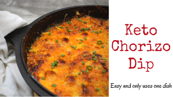 Simply combine cooked chorizo, cream cheese, Boursin in a cast iron skillet. Top with cheddar cheese and the keto chorizo dip is complete.