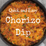 Simply combine cooked chorizo, cream cheese, Boursin in a cast iron skillet. Top with cheddar cheese and the keto chorizo dip is complete.