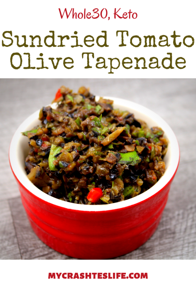Simply combine olives, basil, capers, sundried tomatoes and some garlic and within minutes, you have a delicious sundried tomato olive tapenade. Low carb, gluten free and keto.