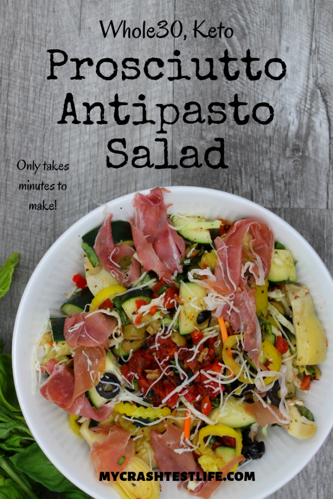 By simply looking in your pantry and combining olives, artichokes, tomatoes and cucumber, this salad is created in a flash. Great as a side dish or as a main meal, this Prosciutto Antipasto Salad is perfect for the summer.