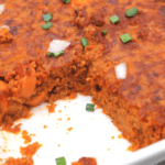 This is sure to please the whole family. Simply combine ground meat with some hot dogs and onion and a chili dog casserole is created. Whole30, keto, gluten free and super easy to make. #hotdog #chilidog #whole30 #easyrecipe #whole30casserole #keto #chilidog #casserole