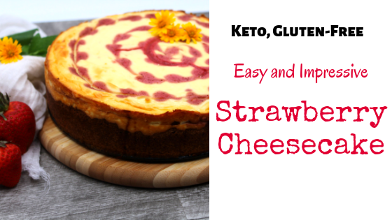 Easy and impressive strawberry cheesecake is gluten-free and keto-friendly. Only minutes to make and delicious to eat, cream cheese, egg and yogurt create the smoothest cheesecake ever. #keto #easy #cheesecake #strawberry #glutenfree #creamcheese #egg #lowcarb #sugarfree #grahamcrust
