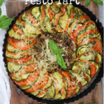 This tomato zucchini pesto tart is a great healthy way to use up some extra tomatoes and zucchinis from your garden. Make your own pesto and this tart is Whole30 approved.