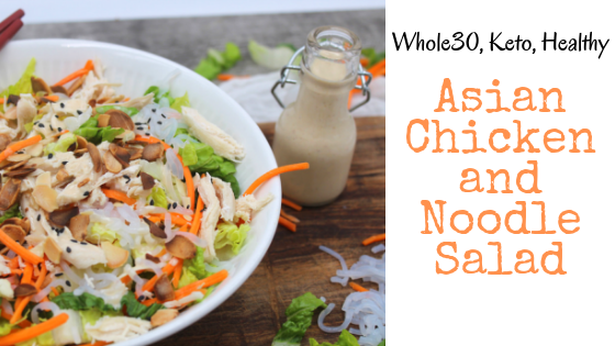 A Whole30, keto and healthy salad that comes together in minutes. Delicious Asian dressing is combined with noodles and chicken for an unbelievably tasty salad.