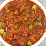 Don't wait until Fall to eat chili! This BBQ brisket chili is the perfect summertime meal. Beef brisket, okra, cabbage and barbecue sauce are combined in a slow cooker for the perfect healthy, keto, Whole30 and paleo-approved summer chili.