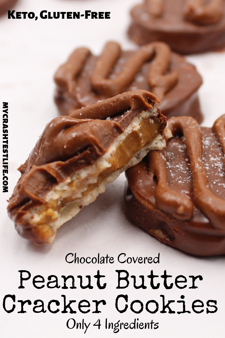 These delicious chocolate-covered crackers are filled with peanut butter for the perfect crunchy, salty and sweet cookie. Keto, gluten-free and dairy-free cookies.
