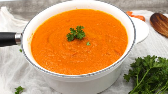 Detox Carrot soup is easy and delicious with collagen peptides and MCT oil.