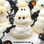 These sugar-free meringue ghosts are easy to make and low in calories and carbs. Gluten-free, top this meringue ghosts on your next Halloween cupcake or cake.