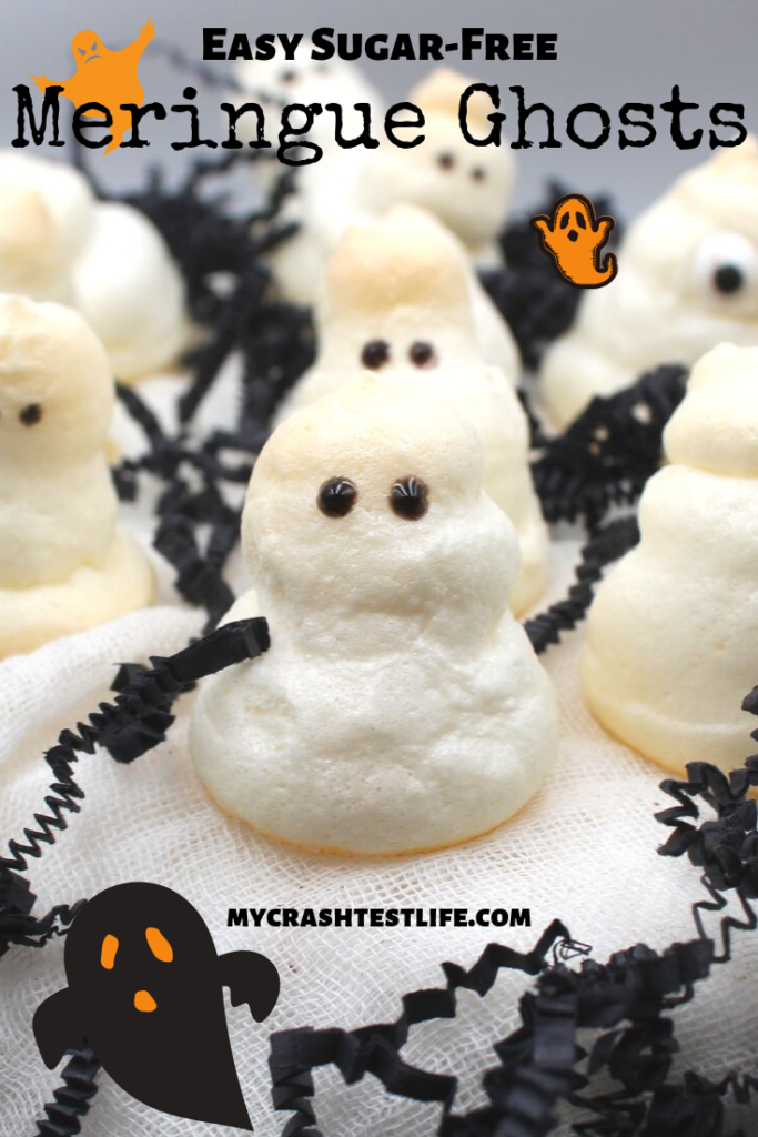 These sugar-free meringue ghosts are easy to make and low in calories and carbs. Gluten-free, top this meringue ghosts on your next Halloween cupcake or cake.