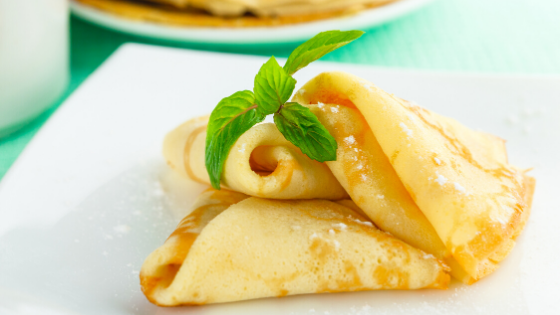 Folded almond flour crepe with mint leaf
