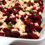 close up of beets and boursin