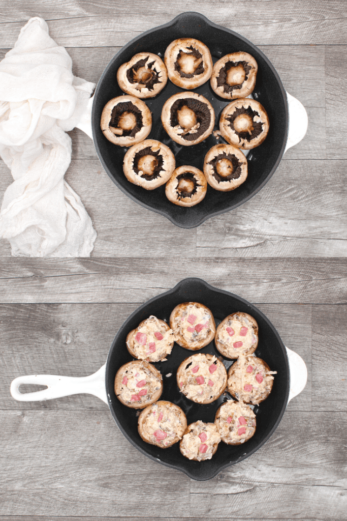 Chicken Cordon Blue Stuffed Mushrooms before being baked.