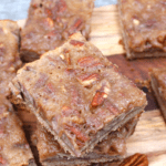 close up of maple pecan pie bars