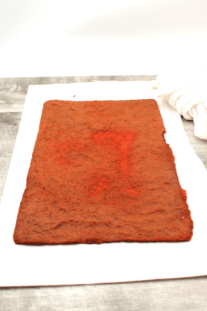 A sheet of beet noodles before being cut