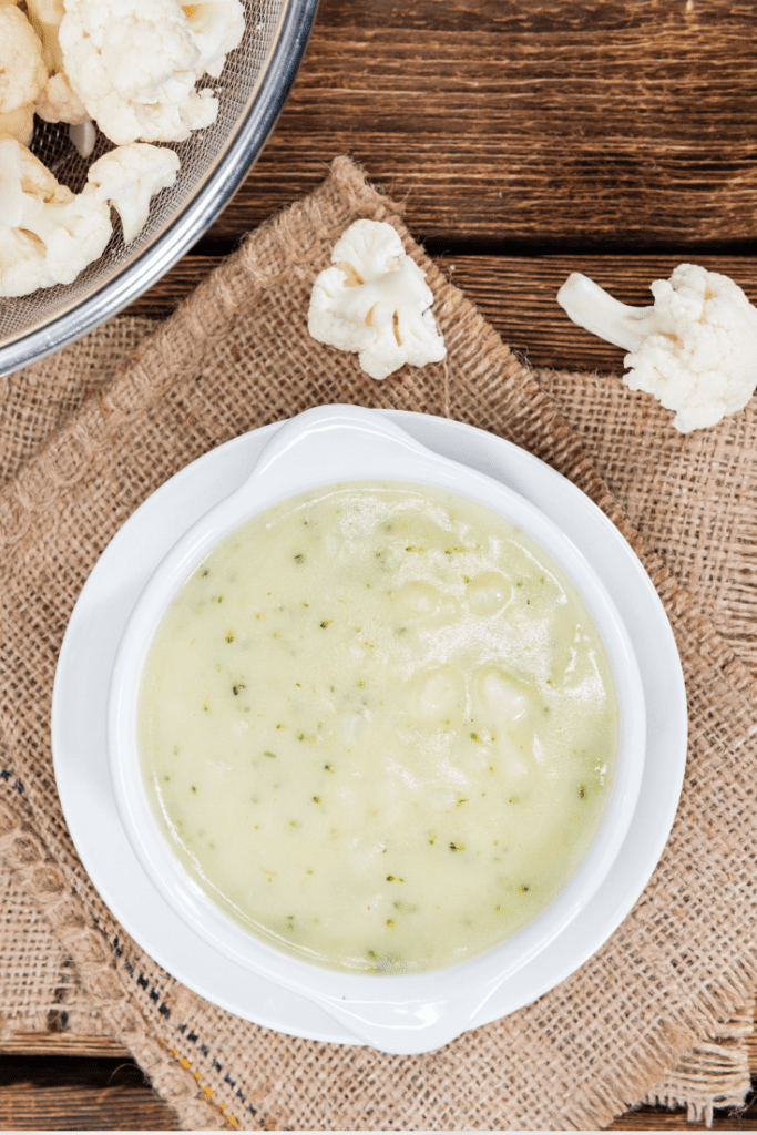 A bowl of cauliflower garlic cream sauce
