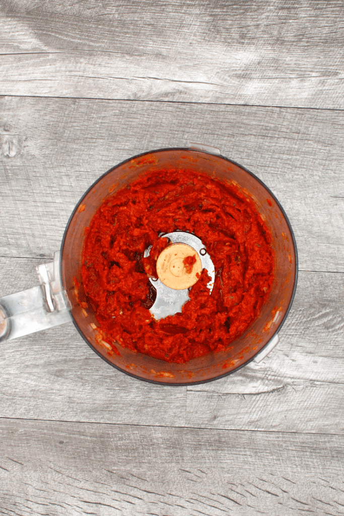 Sun-dried tomato tapenade in a food processor