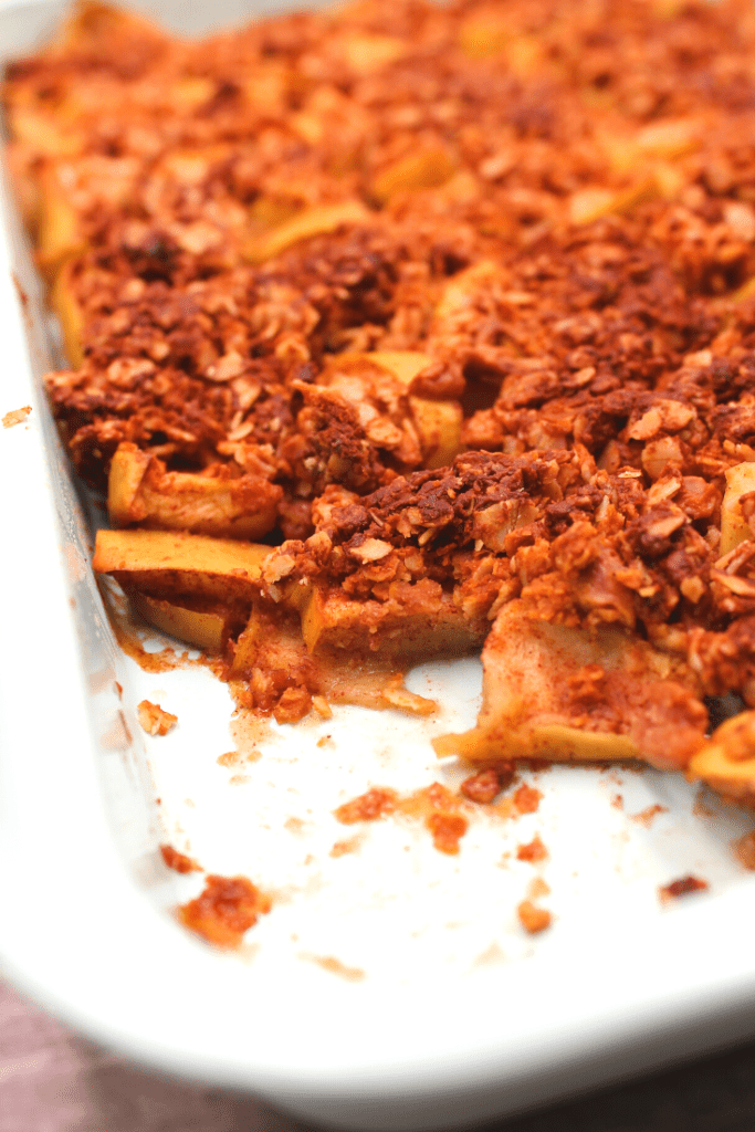 This honey apple crisps bakes quickly by using a shallow baking dish.