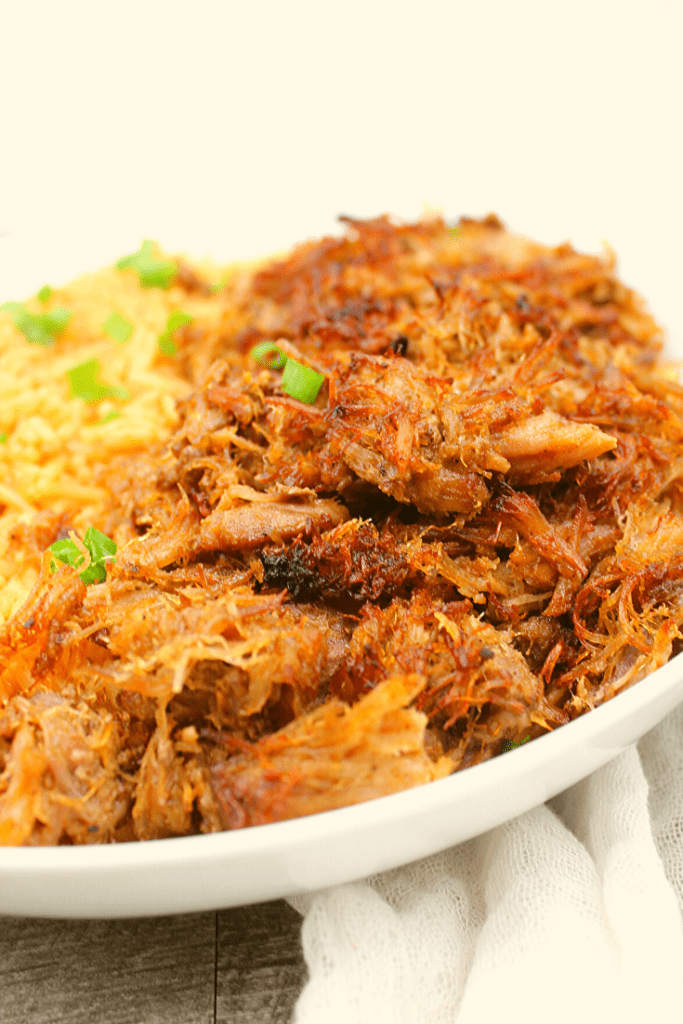 Browned and crispy Mexican pulled pork carnitas