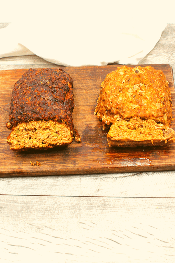 Whole30 and Paleo buffalo chicken meatloafs side by side to see the difference with cooking it in an air fryer or a pressure cooker.