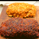 Air fryer and pressure cooker buffalo chicken meatloaf loaves side by side comparison.