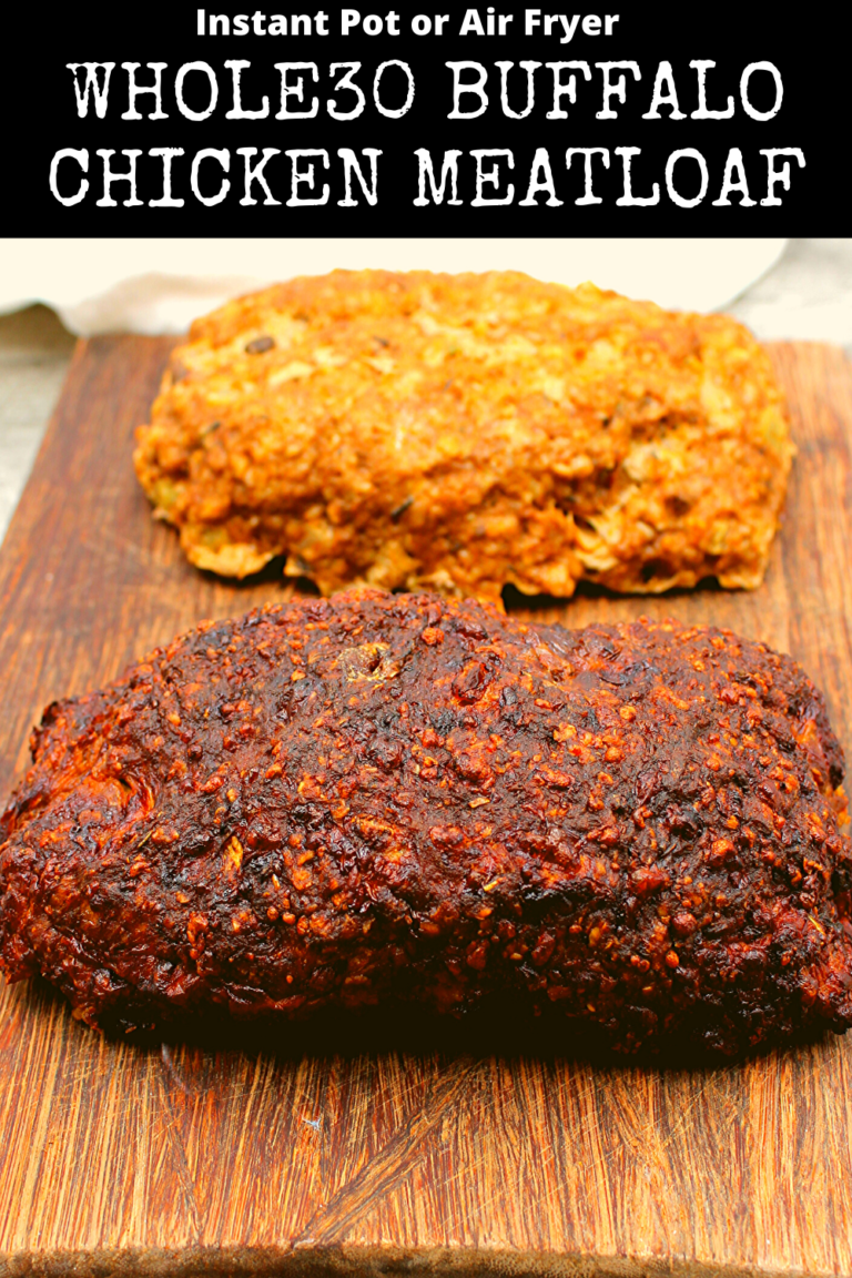 Air fryer and pressure cooker buffalo chicken meatloaf loaves side by side comparison.