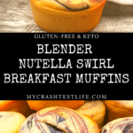 Easy blender gluten-free and keto blender muffins with a swirl of chocolate.