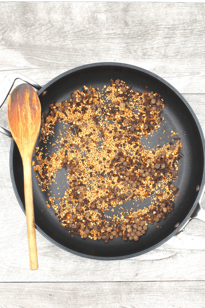 Carefully heating the spices allow for more aromas to be released in the homemade pickling spice mix.