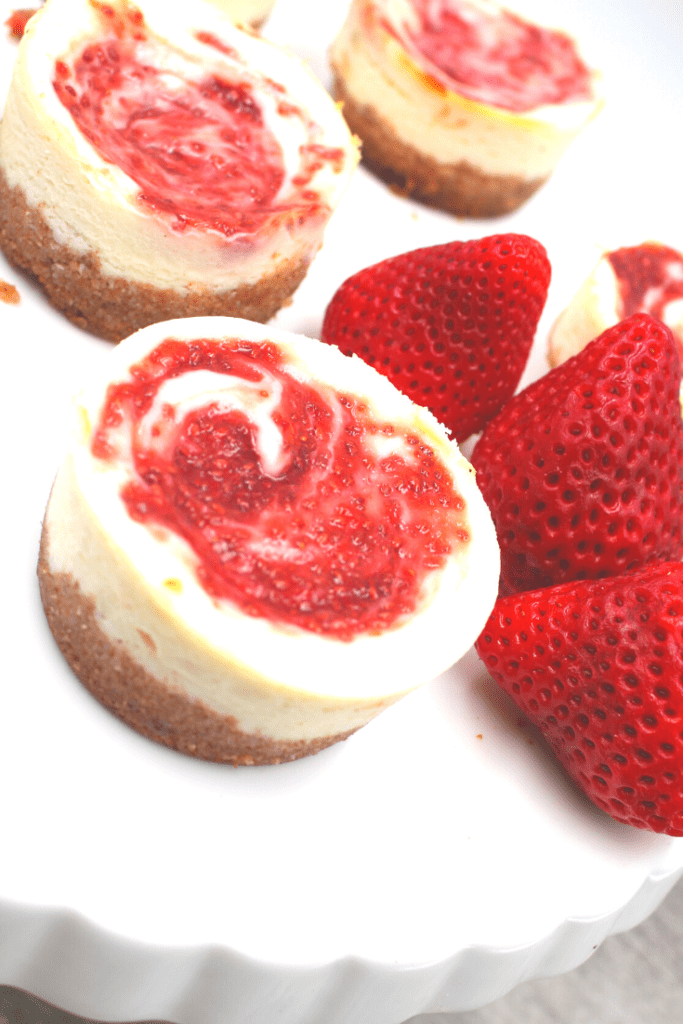 Swirls of sugar-free strawberry jam throughout a rich and decadent white chocolate cheesecake.