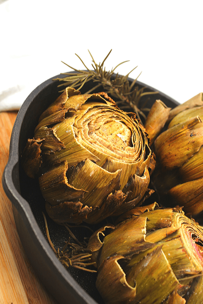 A plate of air fried rosemary garlic artichokes