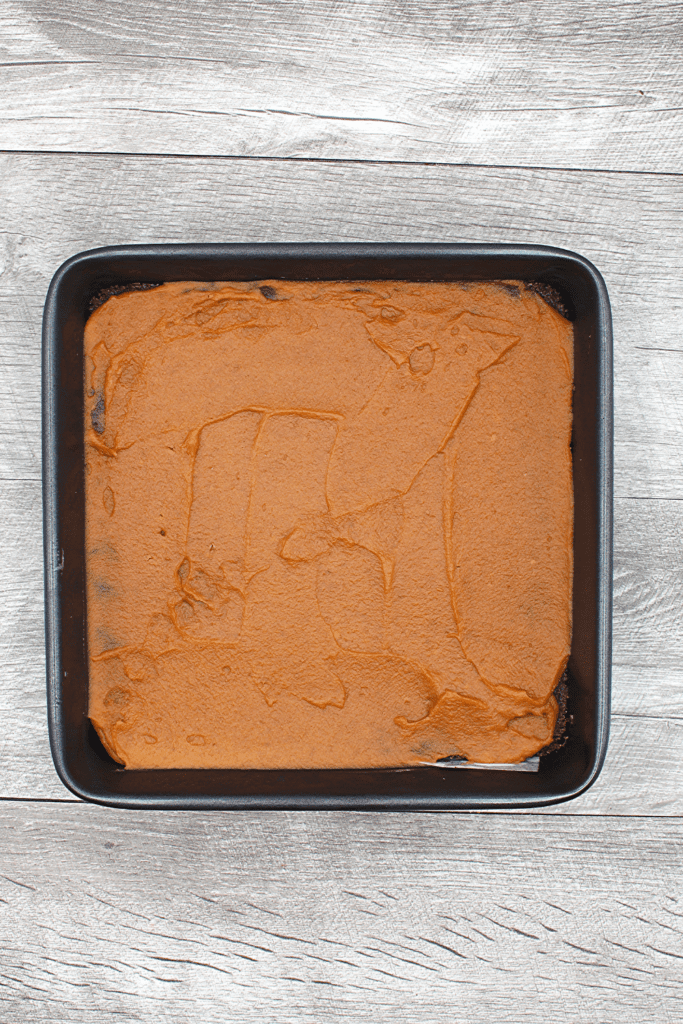 Peanut butter fudge layer over the gluten-free brownie base