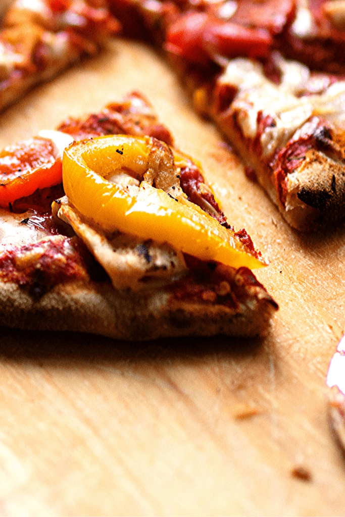 Peppers on the eggplant pizza crust