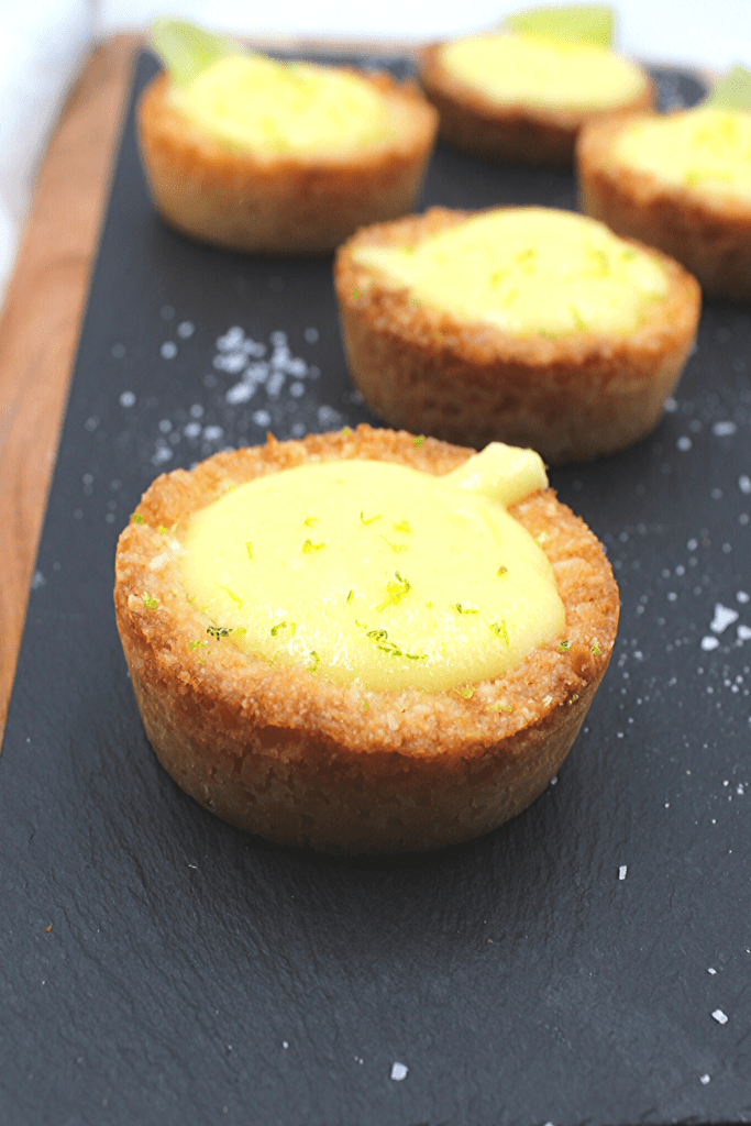 Creamy lime filling inside a keto shortbread cookie crust