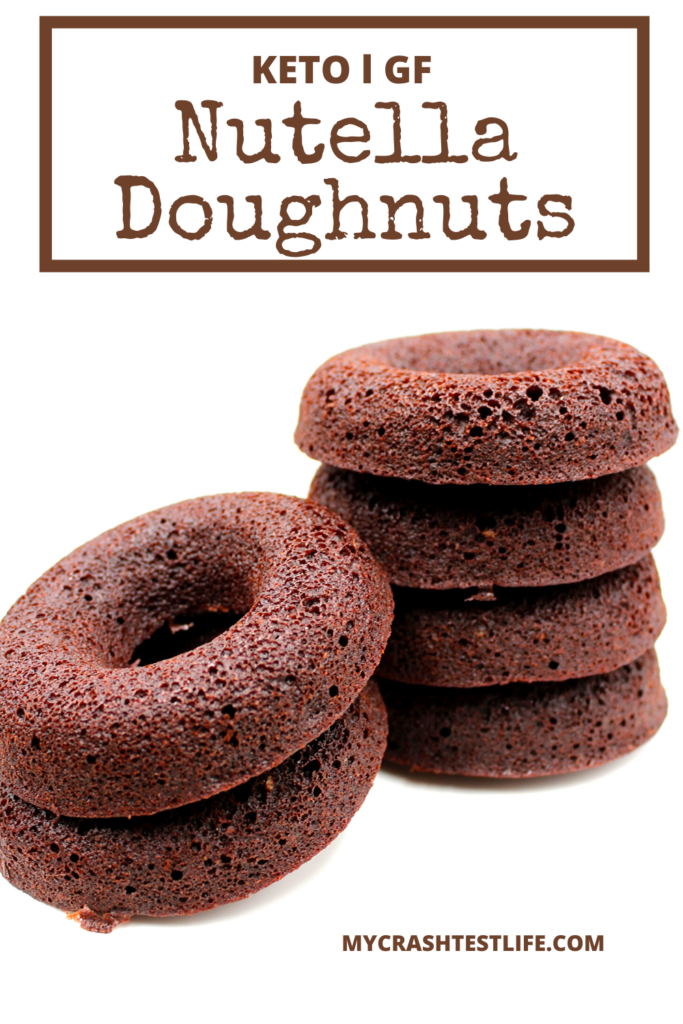 Deliciously easy keto and gluten-free Nutella doughnuts stacked.