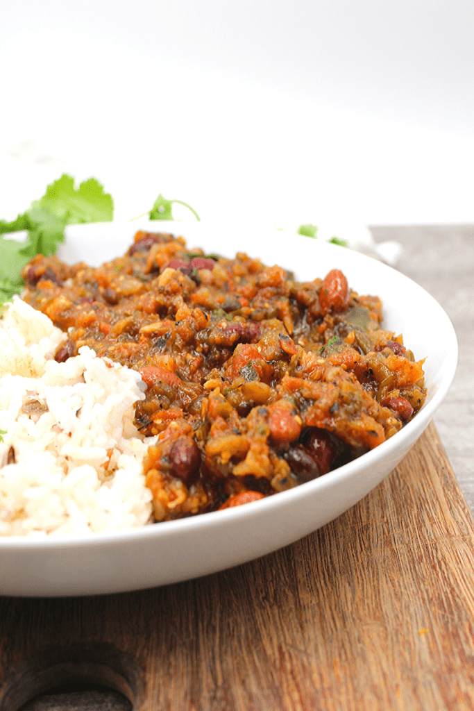 Taking half the chili and adding beans kept it vegan and was a simple addition