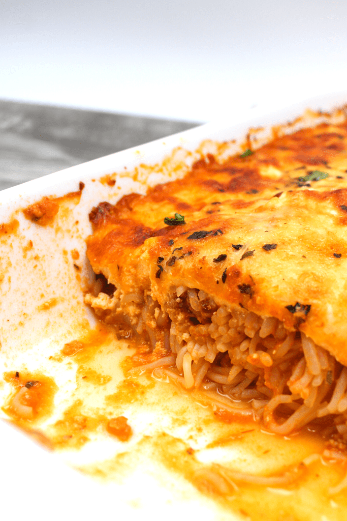 Gluten-free and keto friendly, this spaghetti noodle bake is low in carbs and in calories