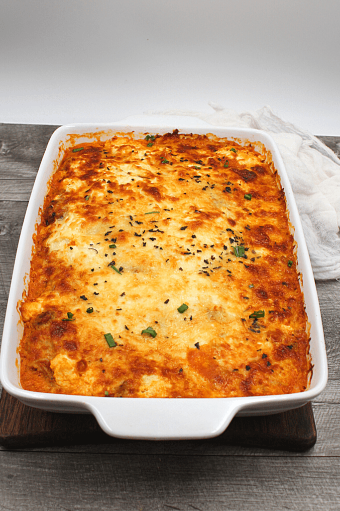 Baked cheese tops this delicious keto and gluten-free spaghetti pasta bake