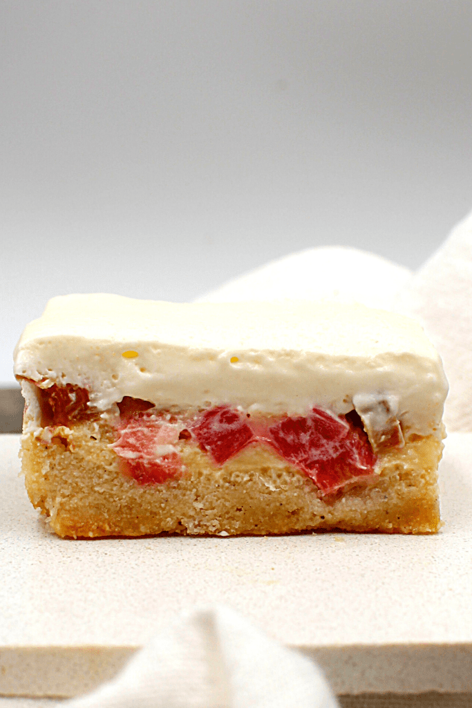Sweet keto rhubarb with gluten-free shortbread and creamy whipped topping make this a perfect summer dessert