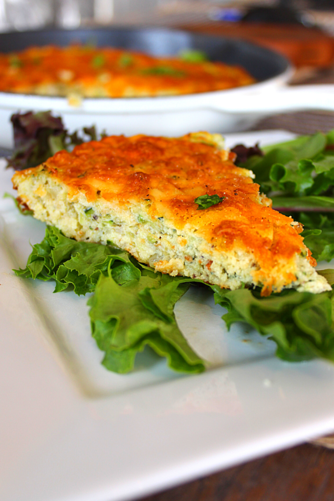 A slice of crustless zucchini pie
