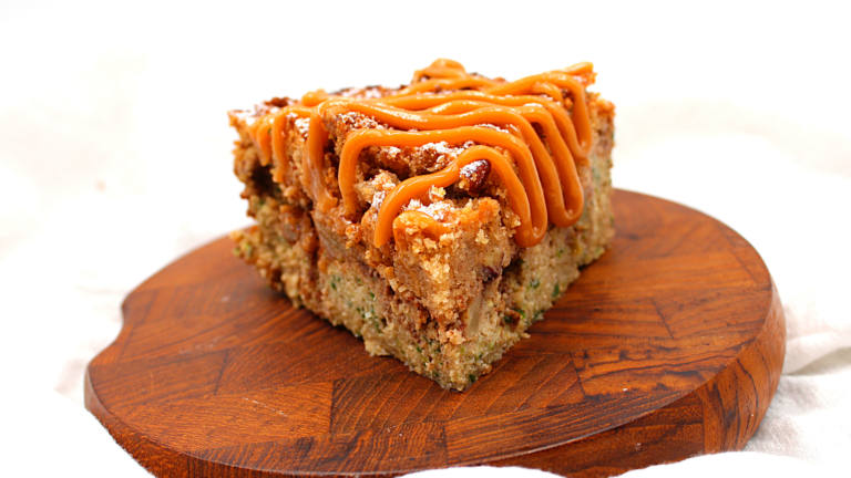 A slice of crumb cake