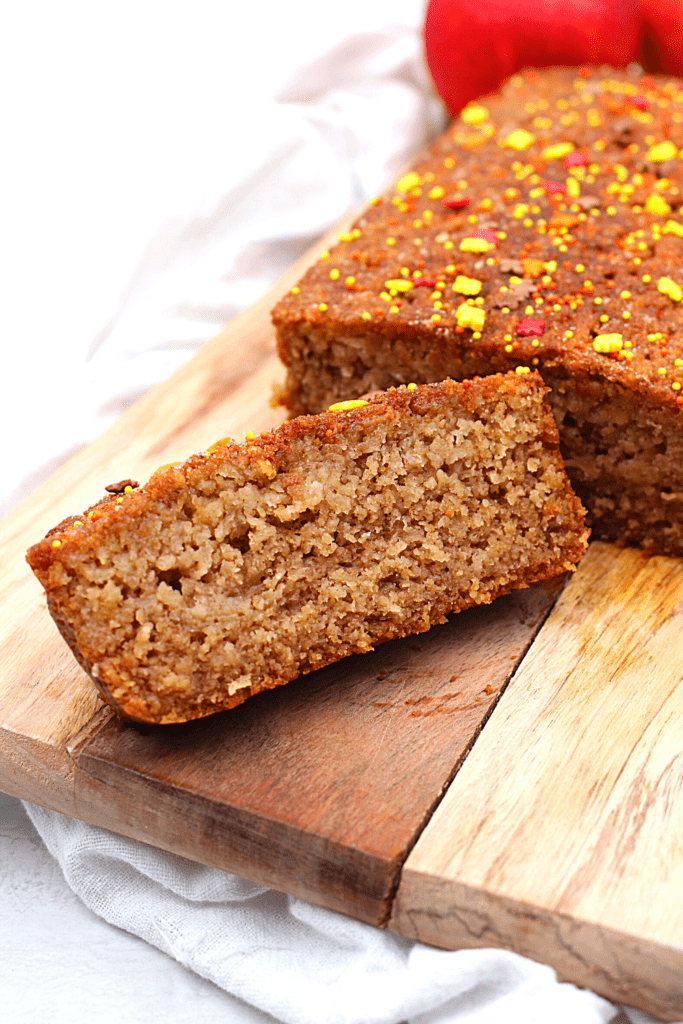 a loaf of gluten-free apple cider doughnut bread