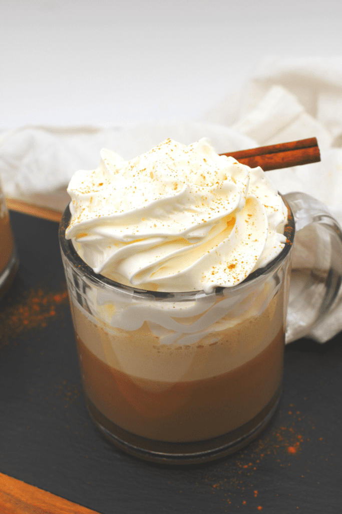 A cinnamon stick adds the perfect touch to this keto pumpkin latte