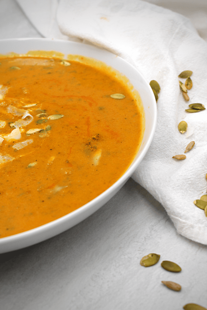 a bowl of keto dairy-free pumpkin curry soup