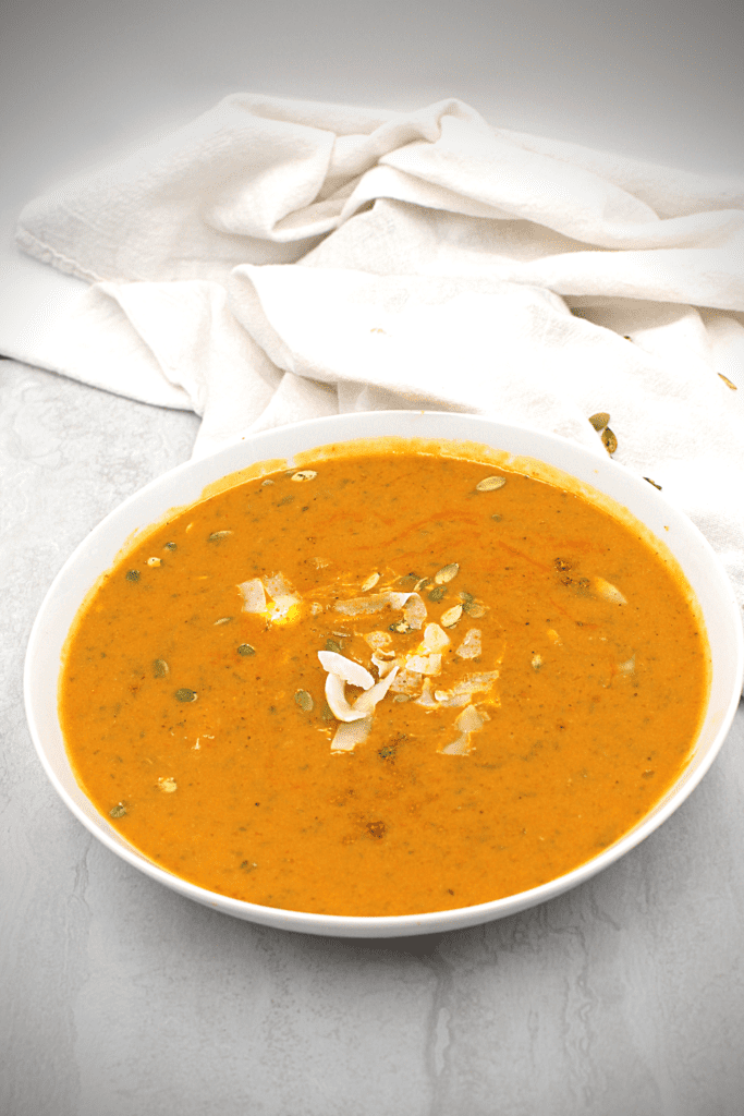 delicious curry soup made creamy with mushrooms and pumpkin