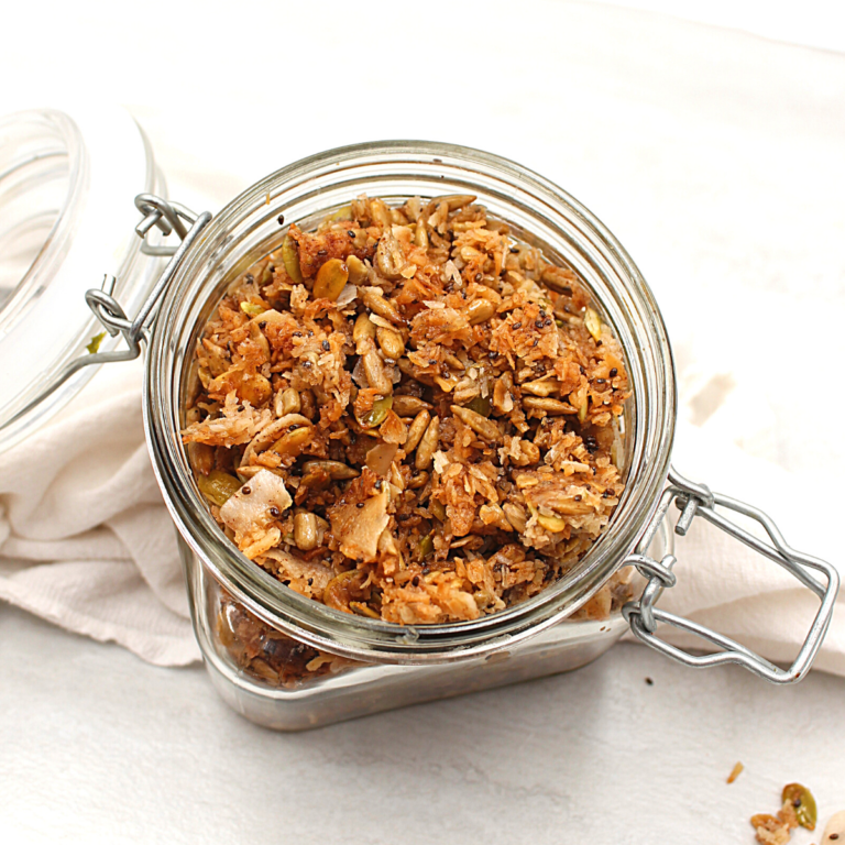 a jar of nut-free keto granola