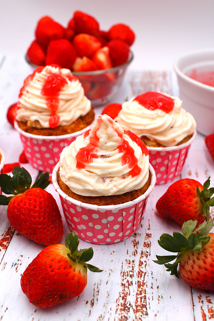 strawberry drizzled over the sugar-free cream cheese frosting